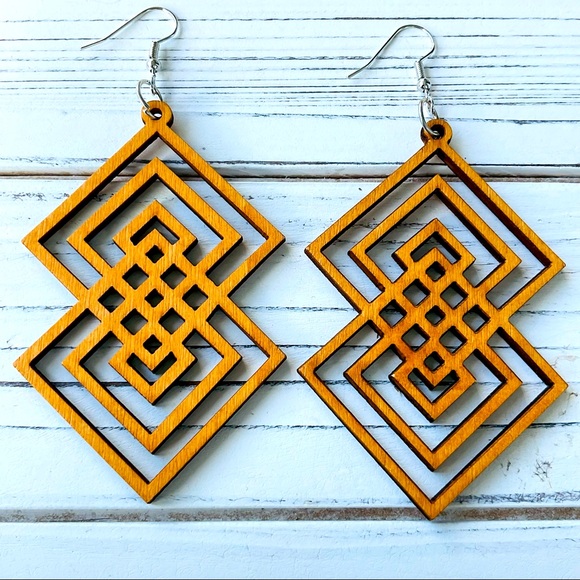 Jewelry - 3 FOR $25 Boho Geometric Wooden Dangle Drop Earrings